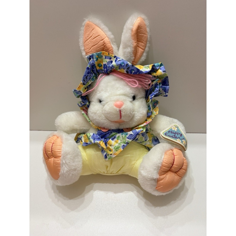 VTG 1990s Easter Bunny Rabbit Plush Big Feet Flower Dress‎ Stuffed Animal Plush